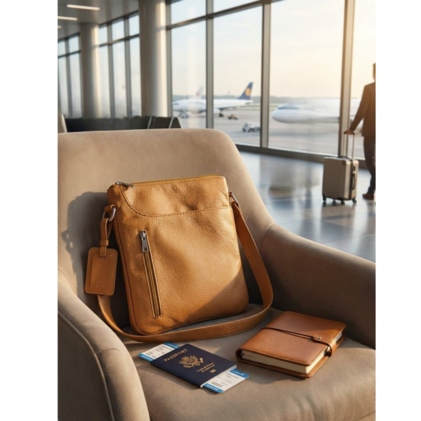 Unisex Leather Crossbody Bag with Phone Pocket