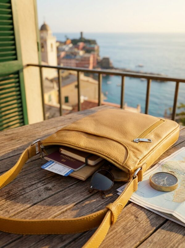 Unisex Leather Crossbody Bag with Phone Pocket