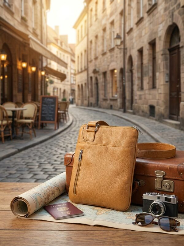 Unisex Leather Crossbody Bag with Phone Pocket