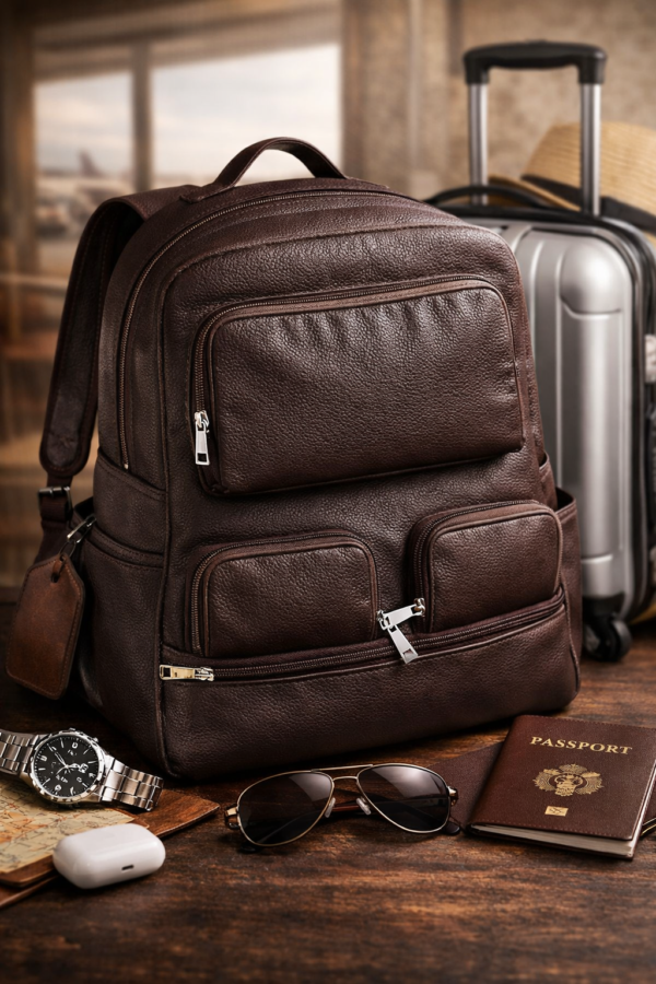 Full-Grain Cow Leather Multi-Zip Backpack
