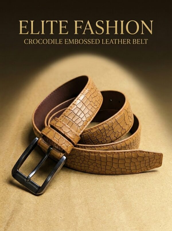 Crocodile-Embossed Cow Leather Belt