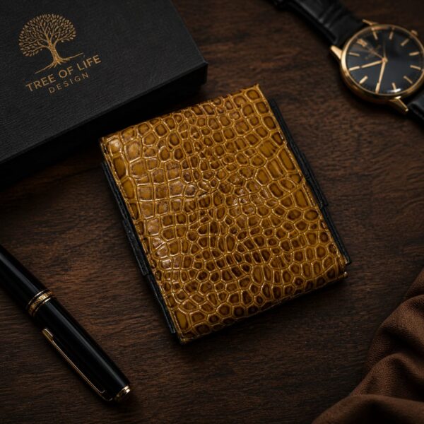 Croc Texture Full Grain Leather Bi-Fold Wallet – Handmade Luxury”