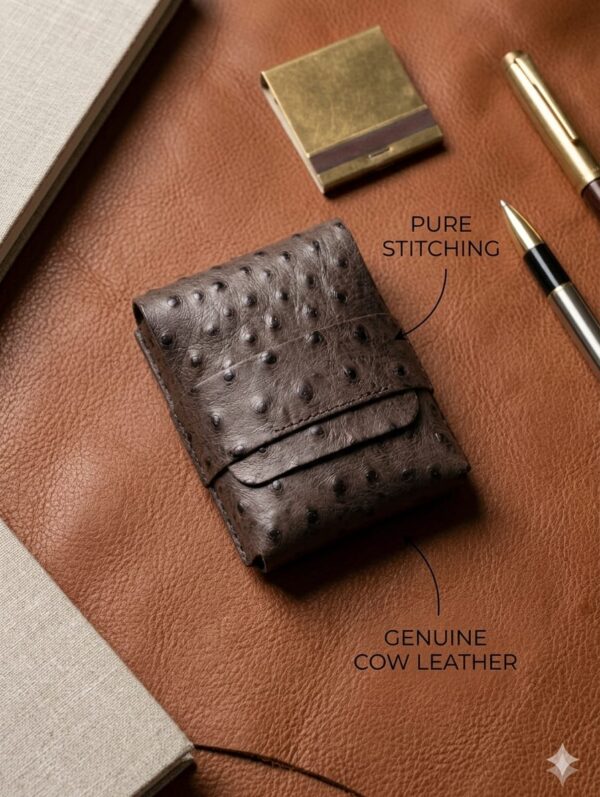 Ostrich Textured Hand-Stitched Leather Bi-Fold Wallet