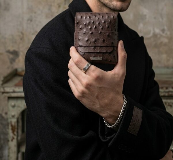 Ostrich Textured Hand-Stitched Leather Bi-Fold Wallet