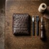Ostrich Textured Hand-Stitched Leather Bi-Fold Wallet