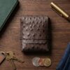 Ostrich Textured Hand-Stitched Leather Bi-Fold Wallet