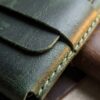 Handstiched Olive Green Leather Wallet – Minimal Flap Card Holder, Hand-Stitched Waxed Pull-Up Cow Leather Wallet for Men