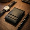 Handstiched Olive Green Leather Wallet – Minimal Flap Card Holder, Hand-Stitched Waxed Pull-Up Cow Leather Wallet for Men