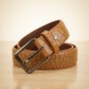 Crocodile-Embossed Cow Leather Belt