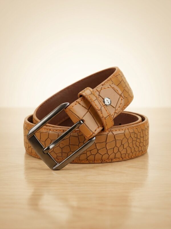 Crocodile-Embossed Cow Leather Belt