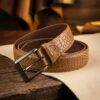 Crocodile-Embossed Cow Leather Belt