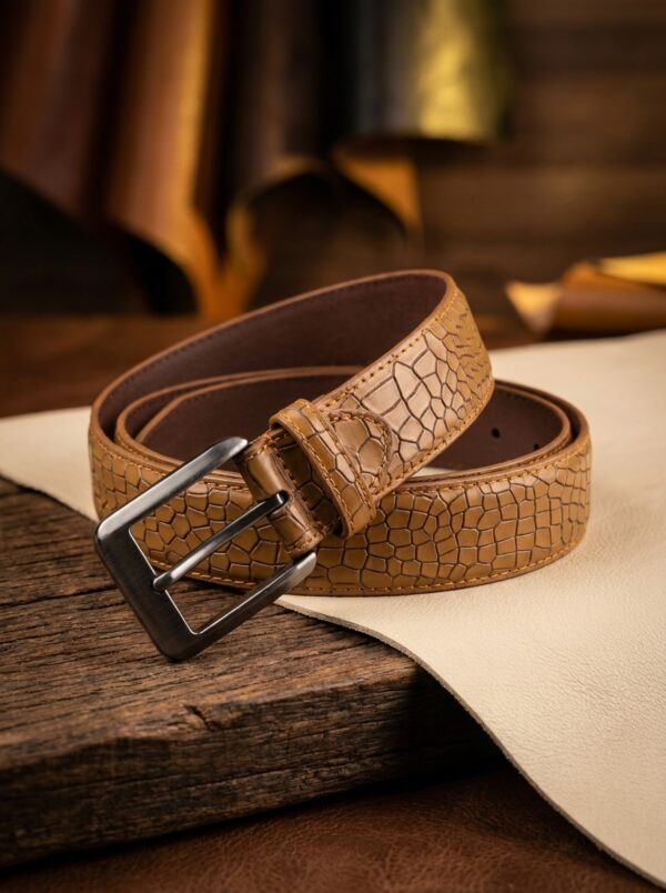 Crocodile-Embossed Cow Leather Belt