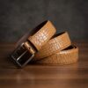 Crocodile-Embossed Cow Leather Belt