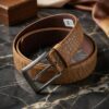Crocodile-Embossed Cow Leather Belt