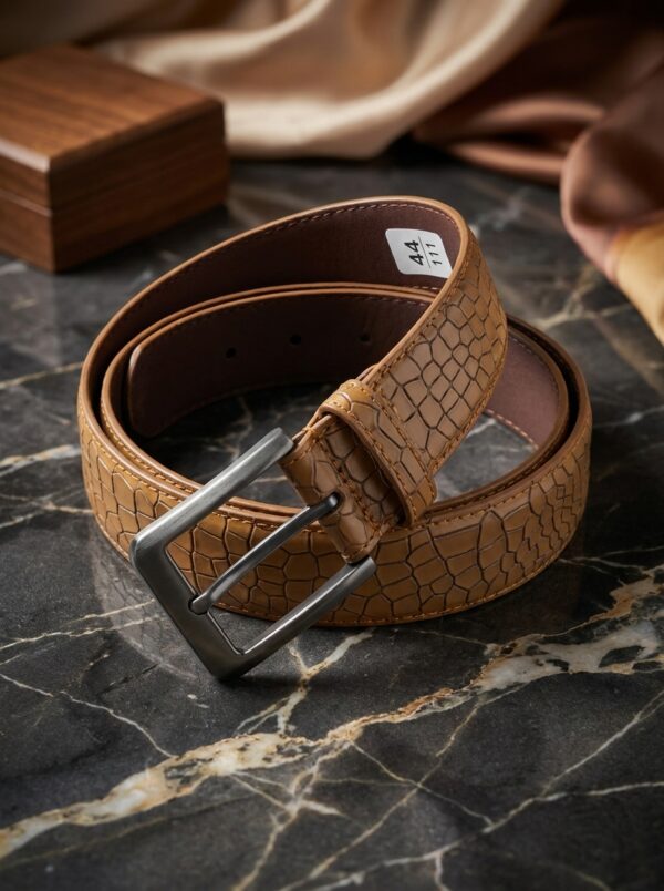 Crocodile-Embossed Cow Leather Belt