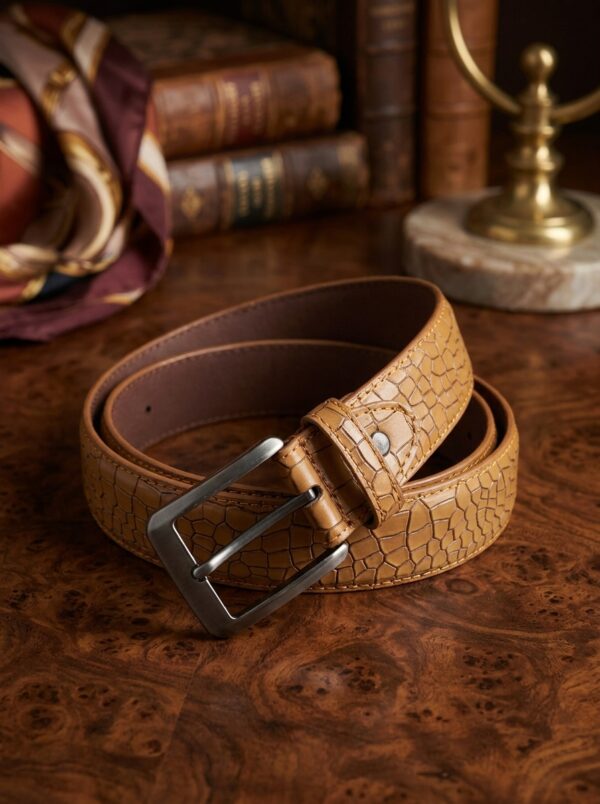 Crocodile-Embossed Cow Leather Belt
