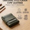 Handstiched Olive Green Leather Wallet – Minimal Flap Card Holder, Hand-Stitched Waxed Pull-Up Cow Leather Wallet for Men