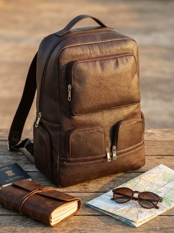 Full-Grain Cow Leather Multi-Zip Backpack